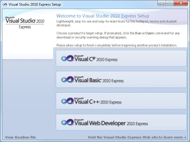Visual Studio 2010 Express Installer screenshot