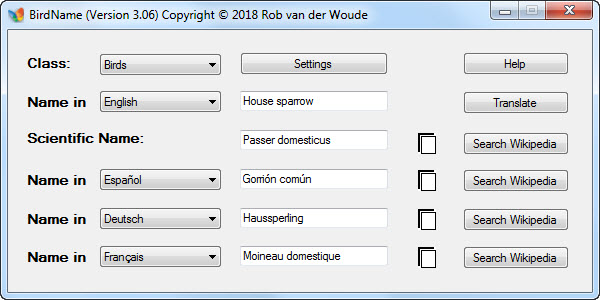 BirdName 3.07 Screenshot
