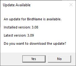 BirdName update message