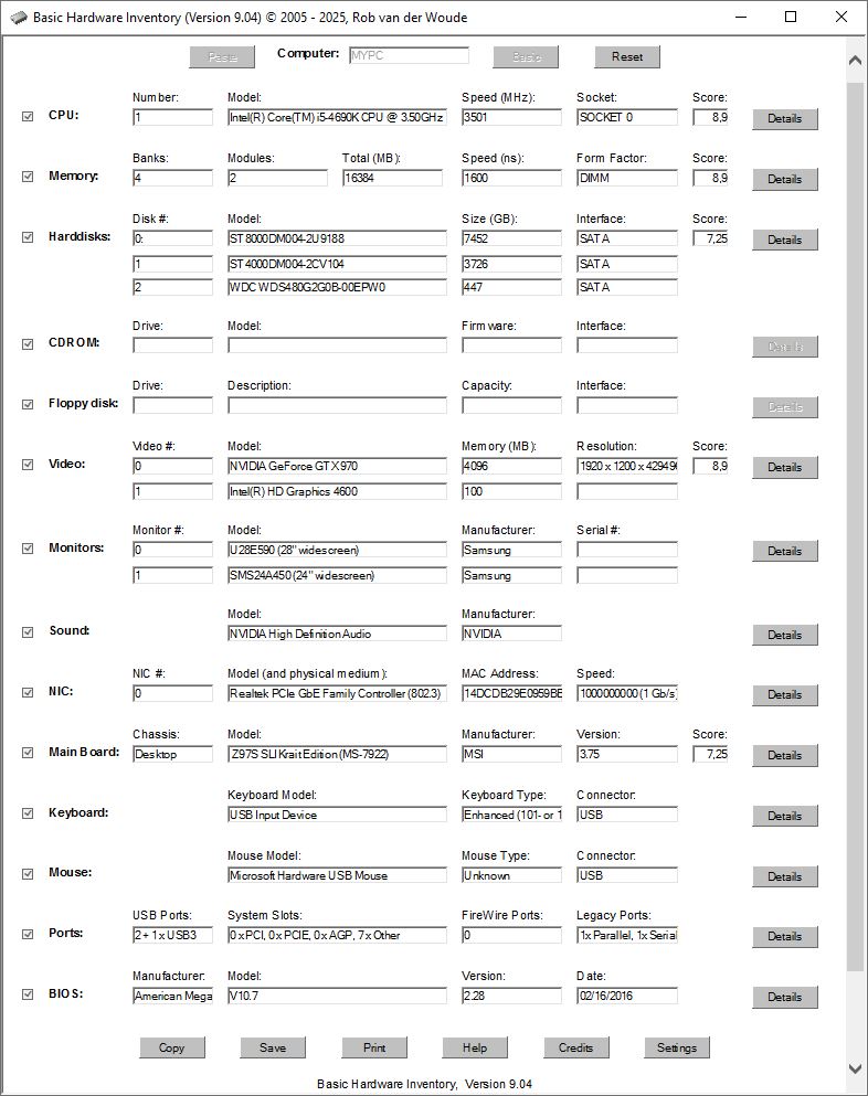 Screenshot of Hardware.hta - Basic Hardware Inventory