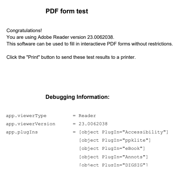 Adobe Reader printed output
