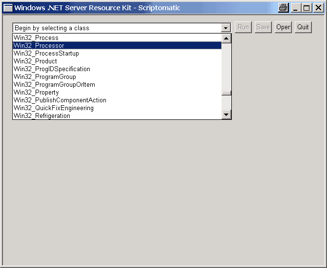 Selecting a WMI class in Scriptomatic