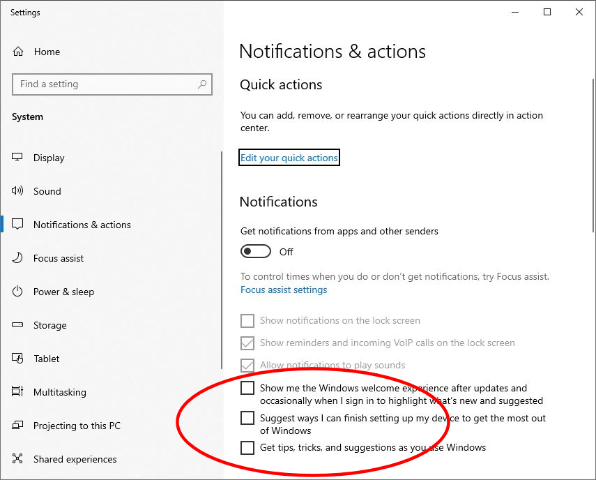 Screenshot of Notifications settings