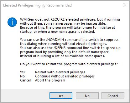 WMIGen 10.0.15.6 elevated privileges message