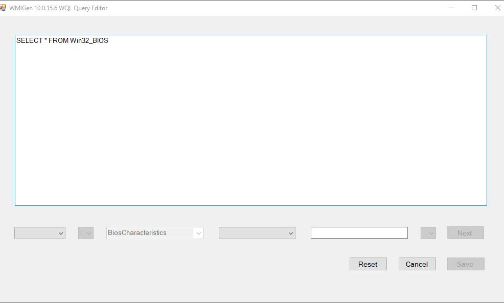 WMIGen 10.0.15.6 query editor screenshot