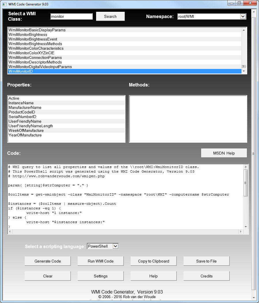 WMI Code Generator 9.03 Screenshot