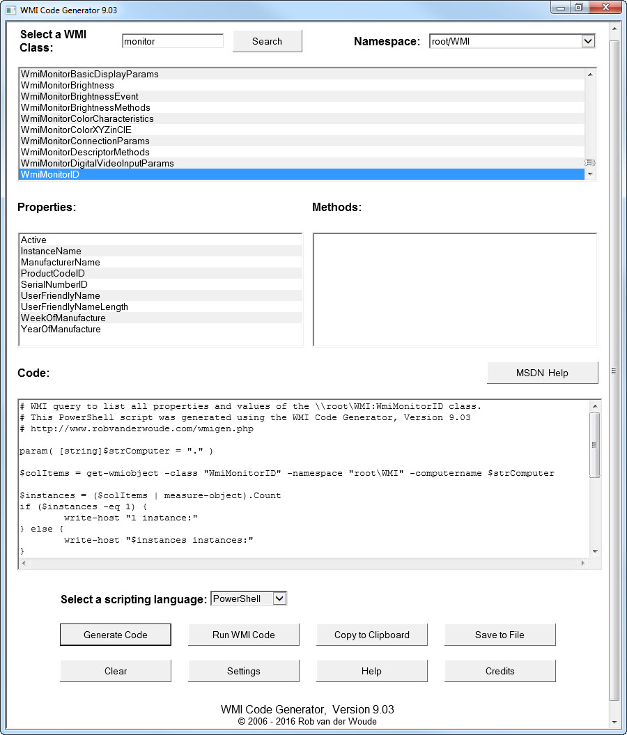 WMI Code Generator 9.03 in black and white