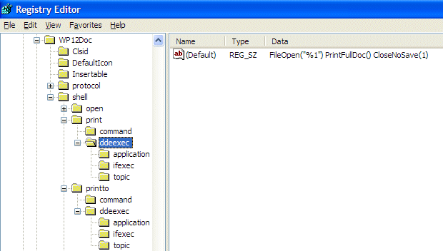 Registered ddeexec command for WP12Doc Print command